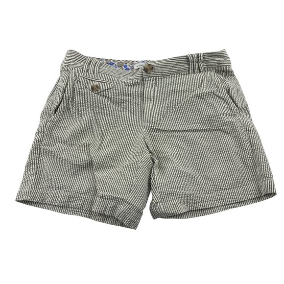 Banana Republic Women's Seersucker Shorts Size 4Green Striped 100% Cotton - Picture 1 of 6